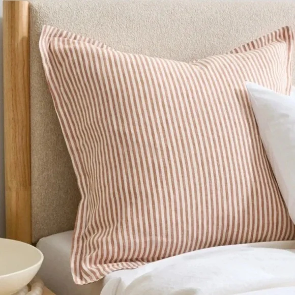 NWOT Quince European Linen Terracotta and White Stripe Euro Sham Set of 2 - Picture 2 of 4